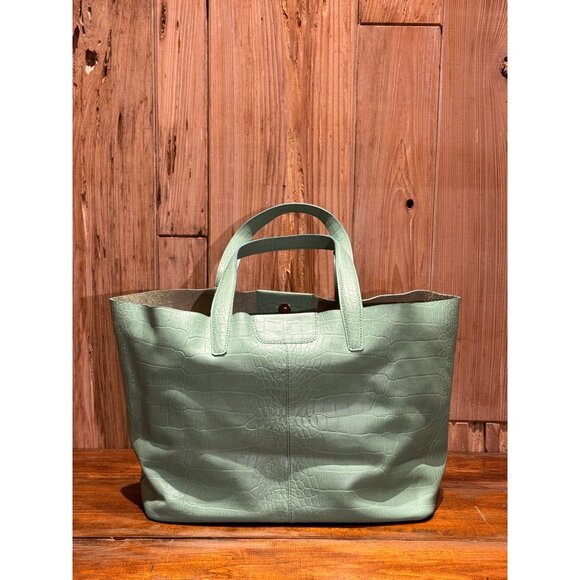 Tatiana Luna Baby Blue Croc-Embossed Leather Tote Bag With Pink Interior & Magne - Picture 3 of 5